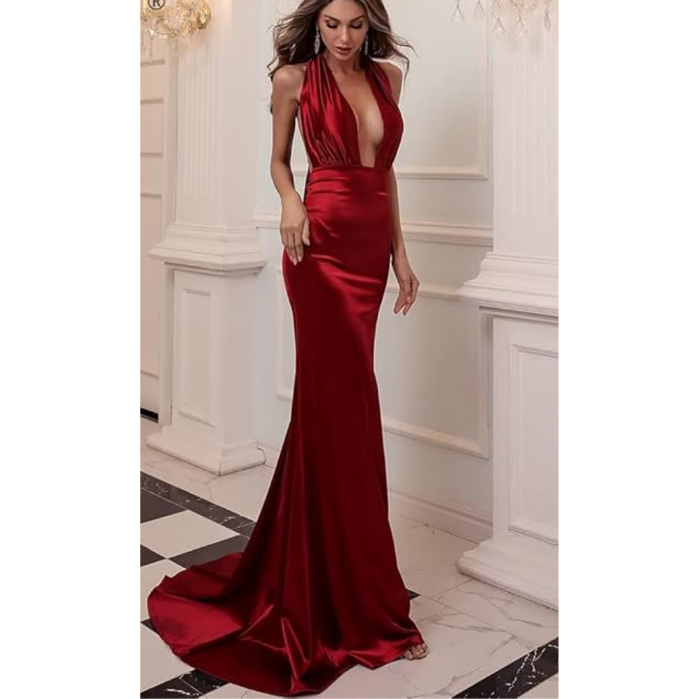 Elegant Red Satin Evening Gown